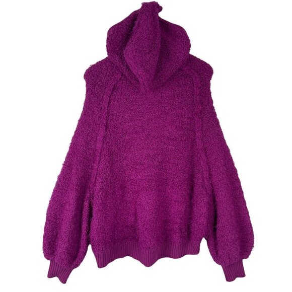 Free People Furry Time Hooded Jacket XS Cozy Sherpa Teddy Coat Zip Up Hot Pink - Picture 6 of 11